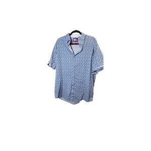 Billy London UK Slim Fit Short Sleeve Button Up Blue & Gray Print Sz XXL